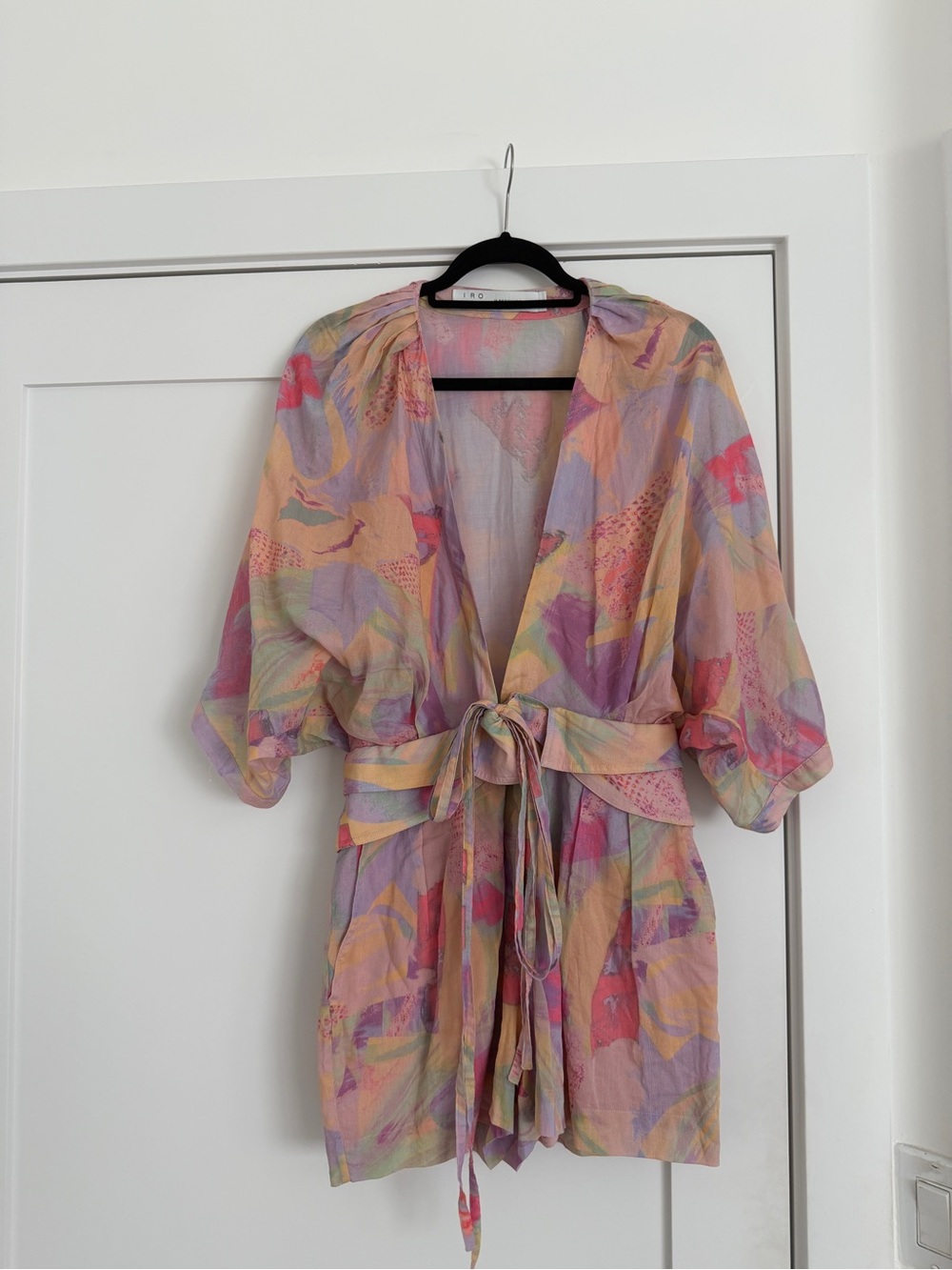 IRO
Ceran Geometric Print Wrap Mini Jumpsuit In Light Pink Multico